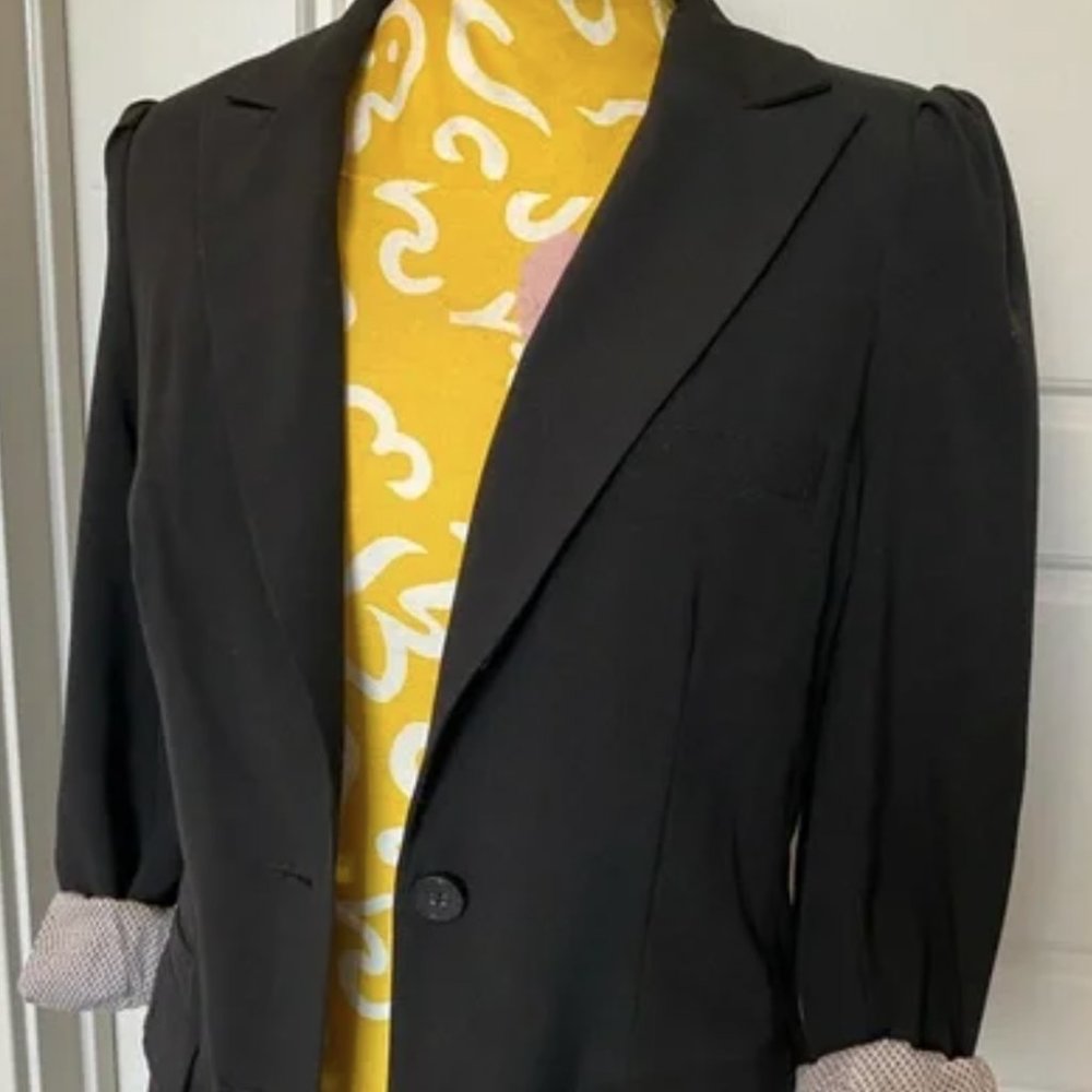 Puffy shoulder blazer Anthropologie Taikonhu 6 Rayon Black suit coat jacket